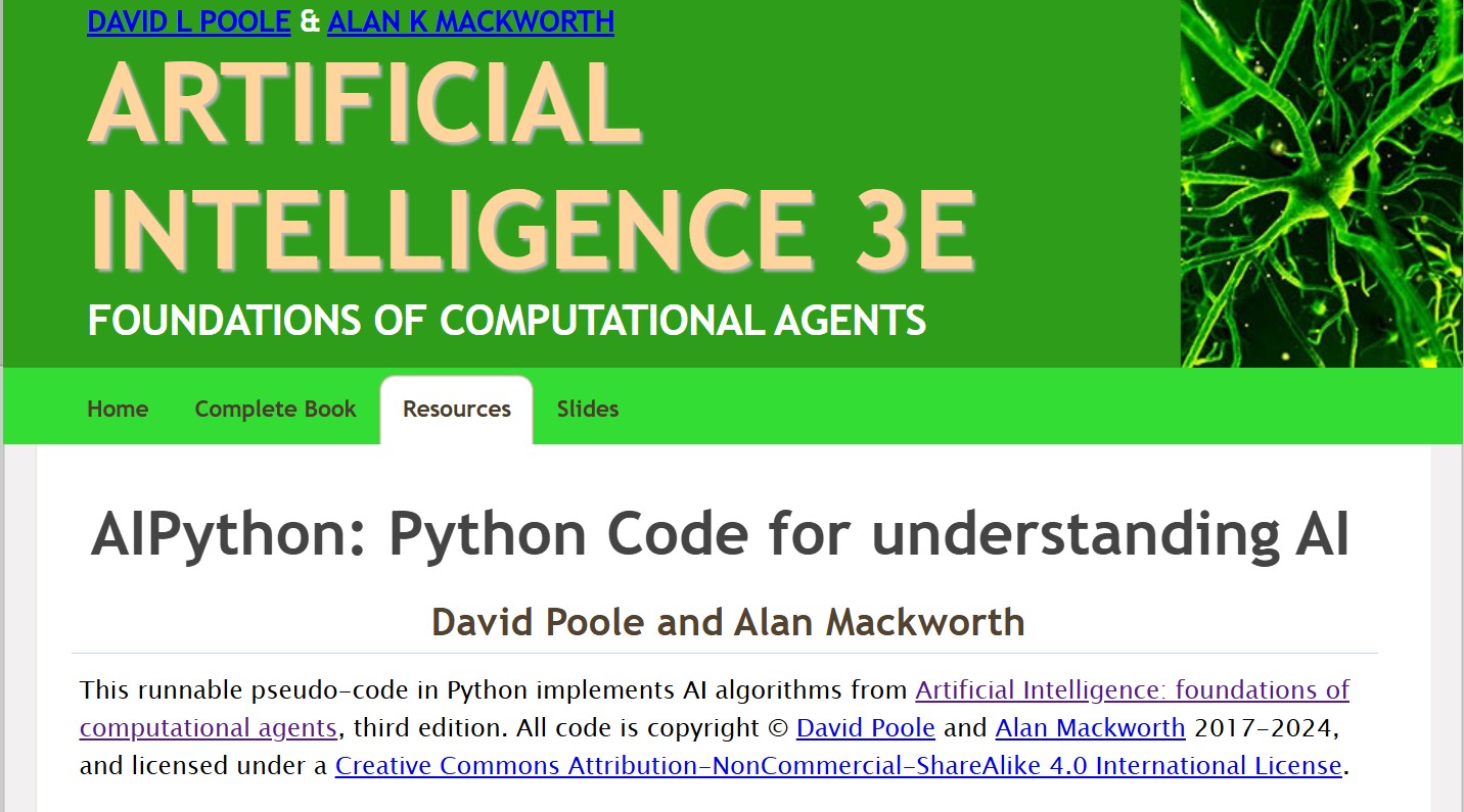 AIPython & Online Learning Resources for Artificial Intelligence: Foundations of Computational Agents (3rd Edition)