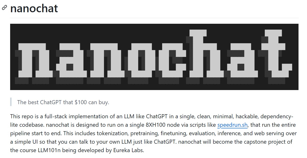 NanoChat: The Best ChatGPT That $100 Can Buy