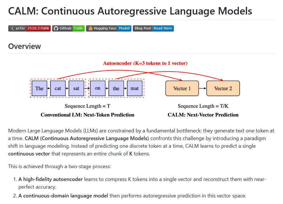CALM: Revolutionizing Large Language Models with Continuous Autoregressive Learning