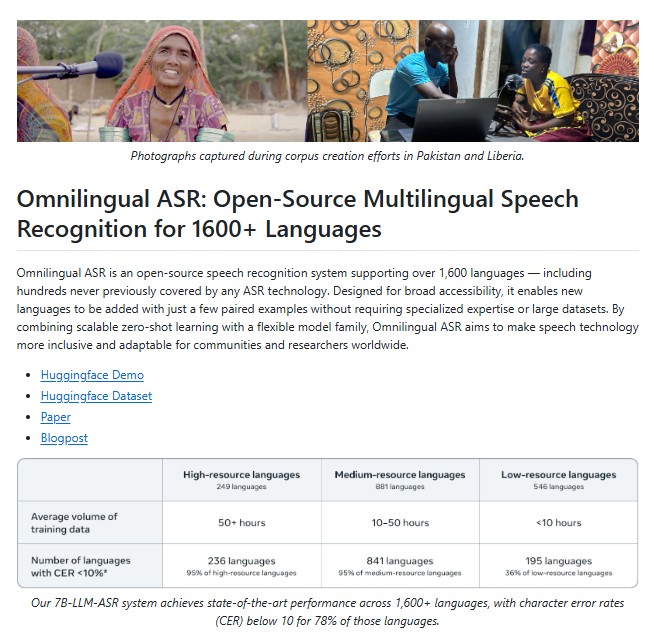 Omnilingual ASR: Meta’s Breakthrough in Multilingual Speech Recognition for 1600+ Languages