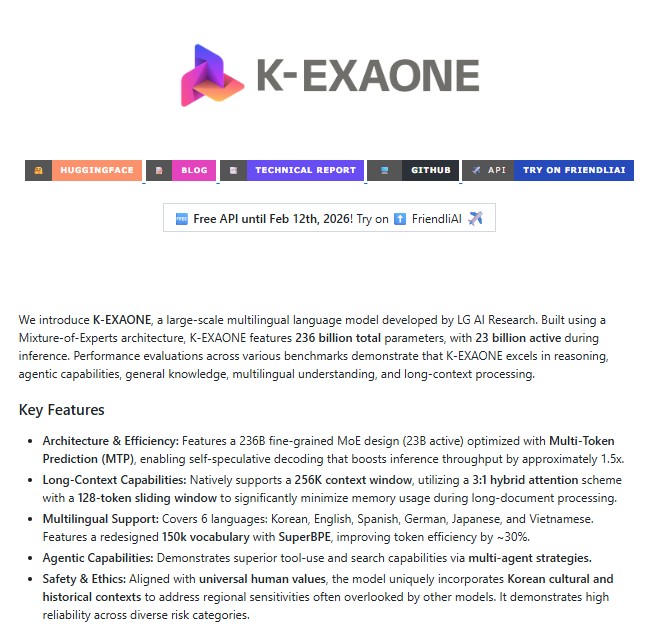 K-EXAONE-236B-A23B — LG AI Research’s Frontier-Scale Multilingual MoE Language Model